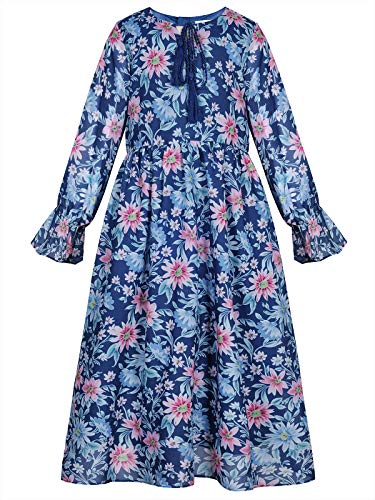 BONNY BILLY Robe Fille Cérémonie Mariage Longue Fleurie Automne Hiver Manches Longues 8-9 Ans Bleu Cover