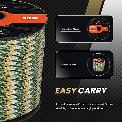 Abma Cord Paracord 620 lbs 4mm 9 Strands 100% Nylon 30M - Front Range Camo, Military-front Range Camo, 30 Meters - Image 2