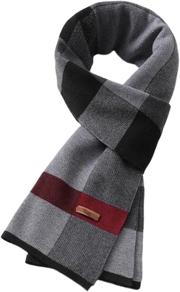 HBJWOV Autumn And Winter Men's Wool Scarf Plaid Thickened Warm Knitted Neck Gift