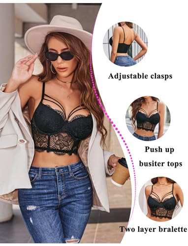 Avidlove Lace Bralette for Women V Neck Camisoles Adjustable Strap Two Layer Crop Top Bustier Tops2