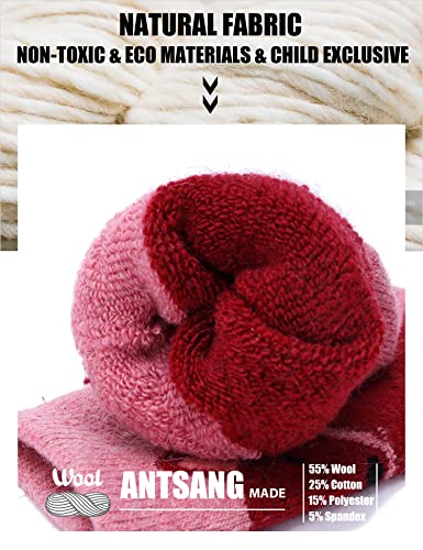 Image of Children Wool Socks For Boy Girl Kids Toddler Thick Thermal Warm Cotton Winter Crew Socks 6 Pack