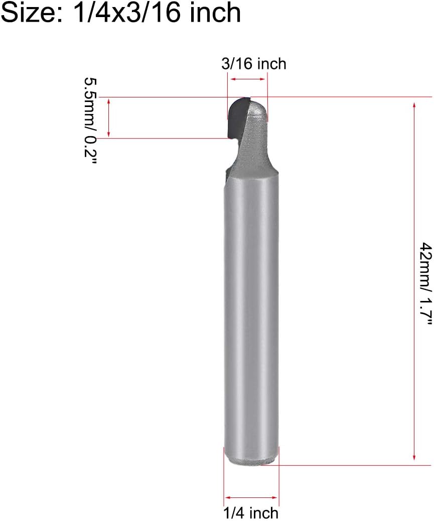 uxcell Router Bit 1/4 inches Shank 3/16 inches Cutting Dia. Core Box Carbide for Carpentry Woodworking Milling Cutter Tool
