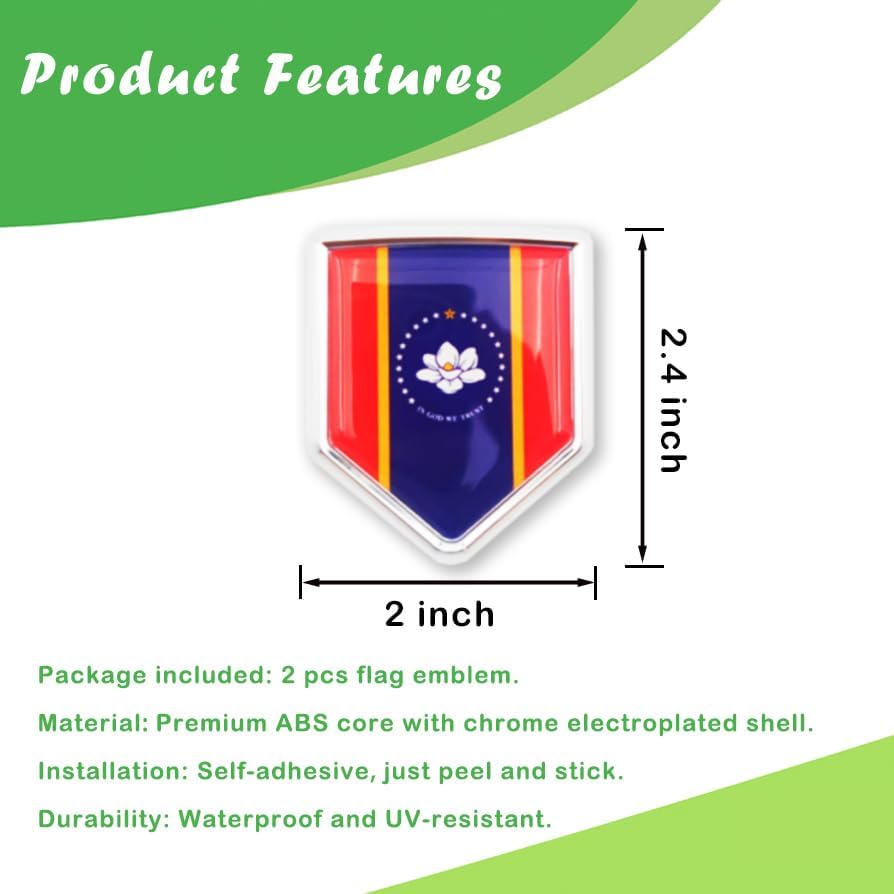 Newperlite Mississippi Flag Decal Sticker Car Emblem Mississippi Flag Car Decoration Accessories Chrome Shield for Truck Vehicles Cars, 2 Pack - Image 2