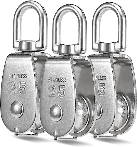 Juego de poleas de rueda individual de acero inoxidable, 3 piezas, polea resistente para tendedero con cuerda de elevación, duradera para uso doméstico y exterior