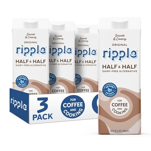 Image of Ripple Half & Half Plant Based Milk | Smooth & Creamy | Sugar Free, Allergen Free | Shelf Stable | Vegan, Non GMO Certified | Dairy, Soy, Nut, Gluten, & Lactose Free | 32 Fl Oz Cartons (Pack of 3)