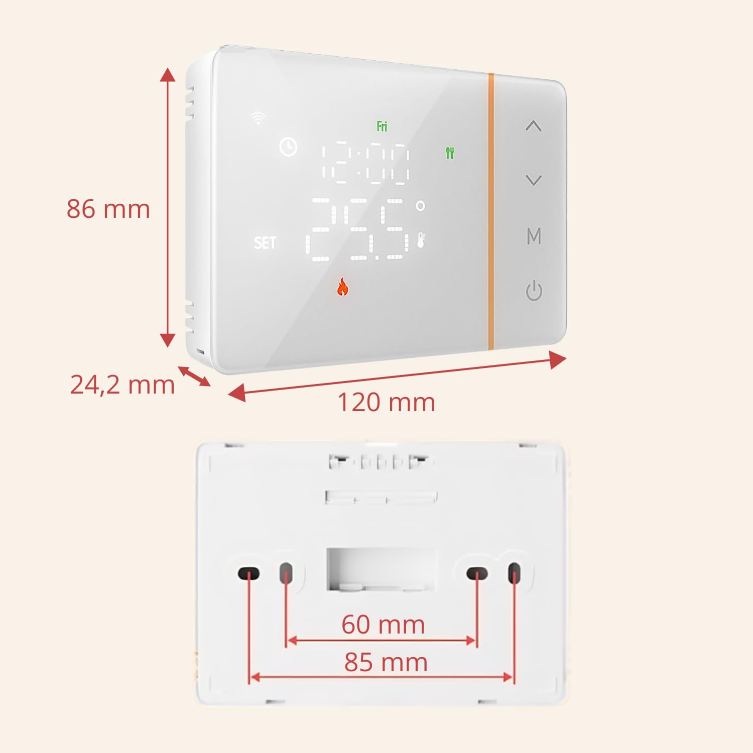 domyno Termostato WiFi a batterie per caldaia, controllo smartphone app alexa google cronotermostato intelligente da parete scatola 503, 502 programmazione settimanale e manuale (bianco)