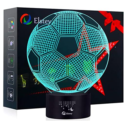 Elstey Soccer 3D LED Night Light Touch Table Desk Optical Illusion Lamps, 7 Color Changing Lights with Acrylic Flat & ABS Base & USB Charger