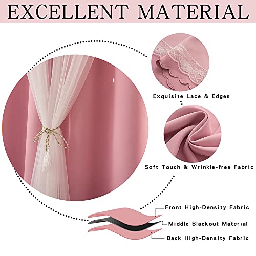Ftinala Pink Blackout Curtains For Girls Bedroom With Tulle Double Layer Kids Curtains Baby Nursery Curtains & Drapes 63 Inch Length 1 Panel Room Decor Cutout Star Curtains #TOP5