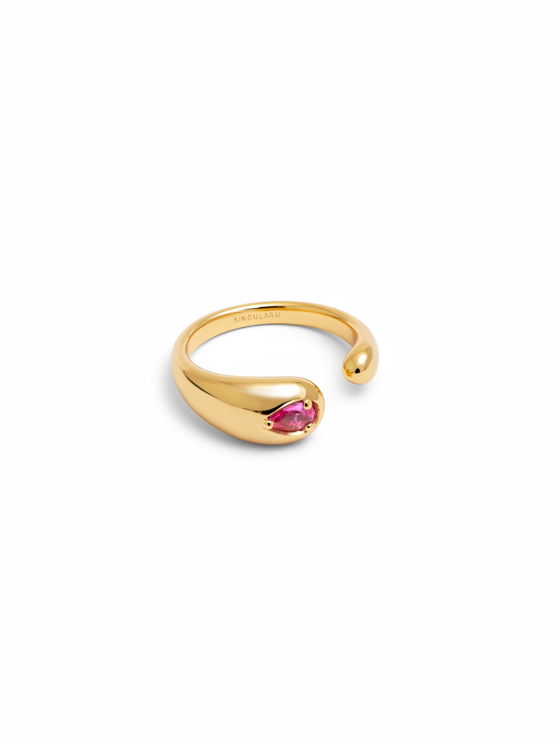SINGULARU - Anillo Doble Gota Pink o Spark. Latón con Baño en Oro de 18 Kt y Circonita. Joyas Para Mujer.