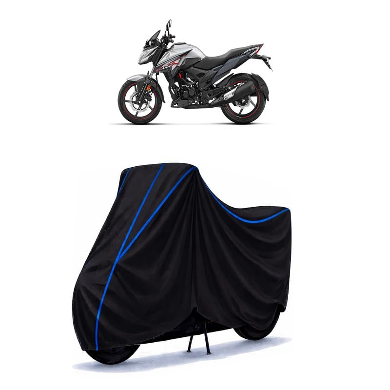 Image of X-Blade 125 Bike Cover Water Resistant Universal Motorcycle Rain | Heavy Duty UV Protection, Dust, Scratch Indoor Outdoor All Weather with Black Blue Piping Elastic