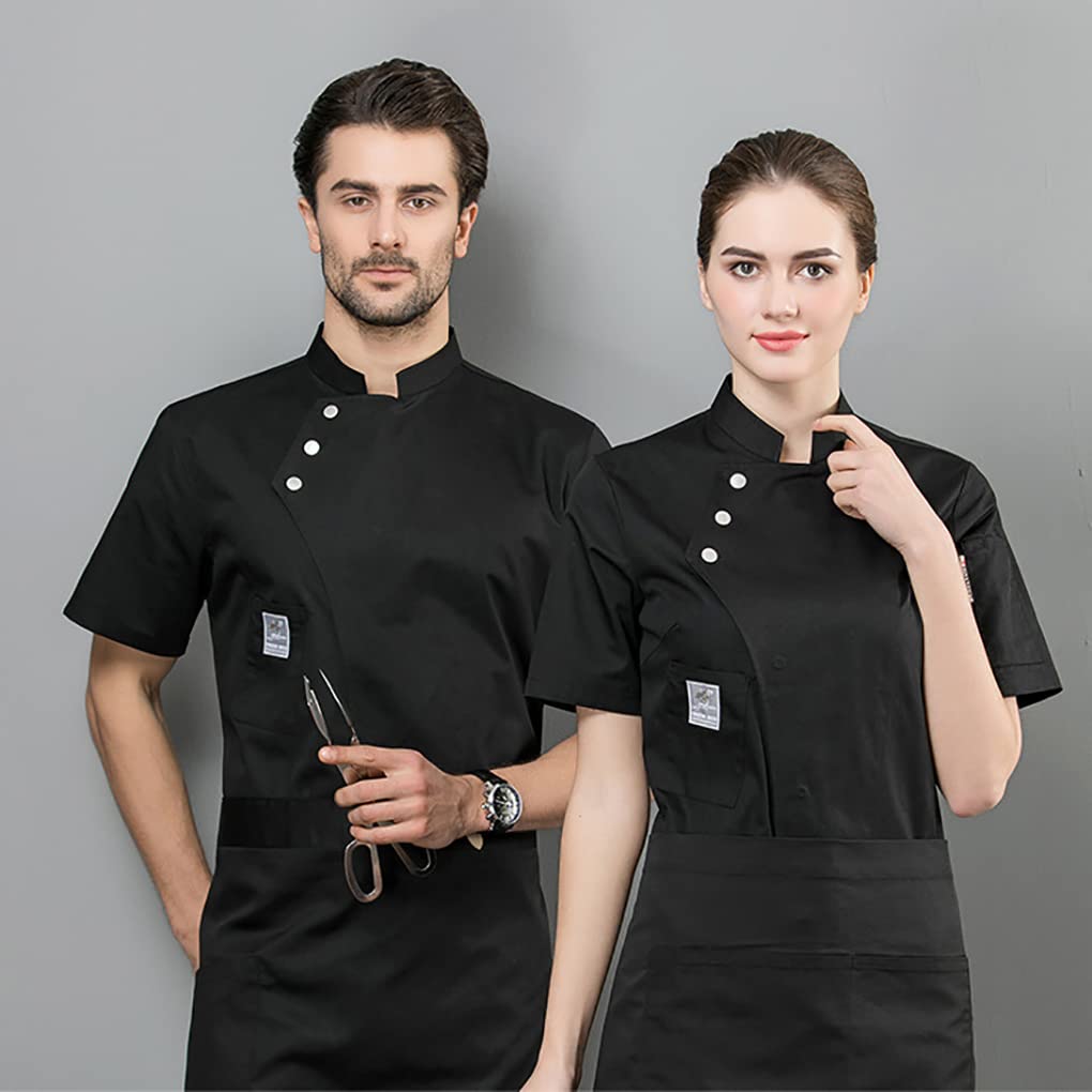 Kurtka szefa kuchni fartuch kuchenny trzy guziki z przednimi kieszeniami ubrania letnie koszule dla mężczyzn artykuły kuchenne do grilla restauracji niebieski XL