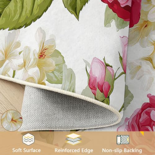 Alfombra para dormitorio suave y resistente estilo vintage con rosas blancas 8