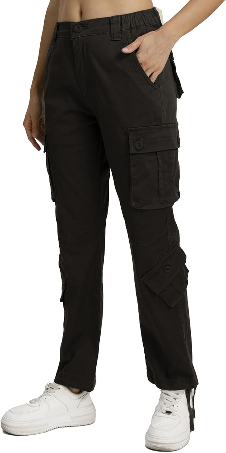 Matchstick Womens Cargo Pants with 8 Pockets Baggy Utility Work Pants for Hiking Travel Outdoor All Season