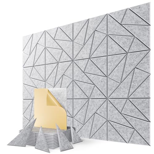 Image of 12 Pack Geometric Design Sound Proof Foam Panels for Walls 12 inchx12 inchx0.4 inch Fabric | Noise Reduction with Flexible DIY Layout, Decorative, Cuttable, Self-Adhesive Acoustic Panels for Home Office Studio