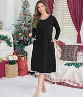 Sopesil Nachthemd Damen Lang Sleepwear Langarm Sleepshirt Schwarz XL – Ansicht 2