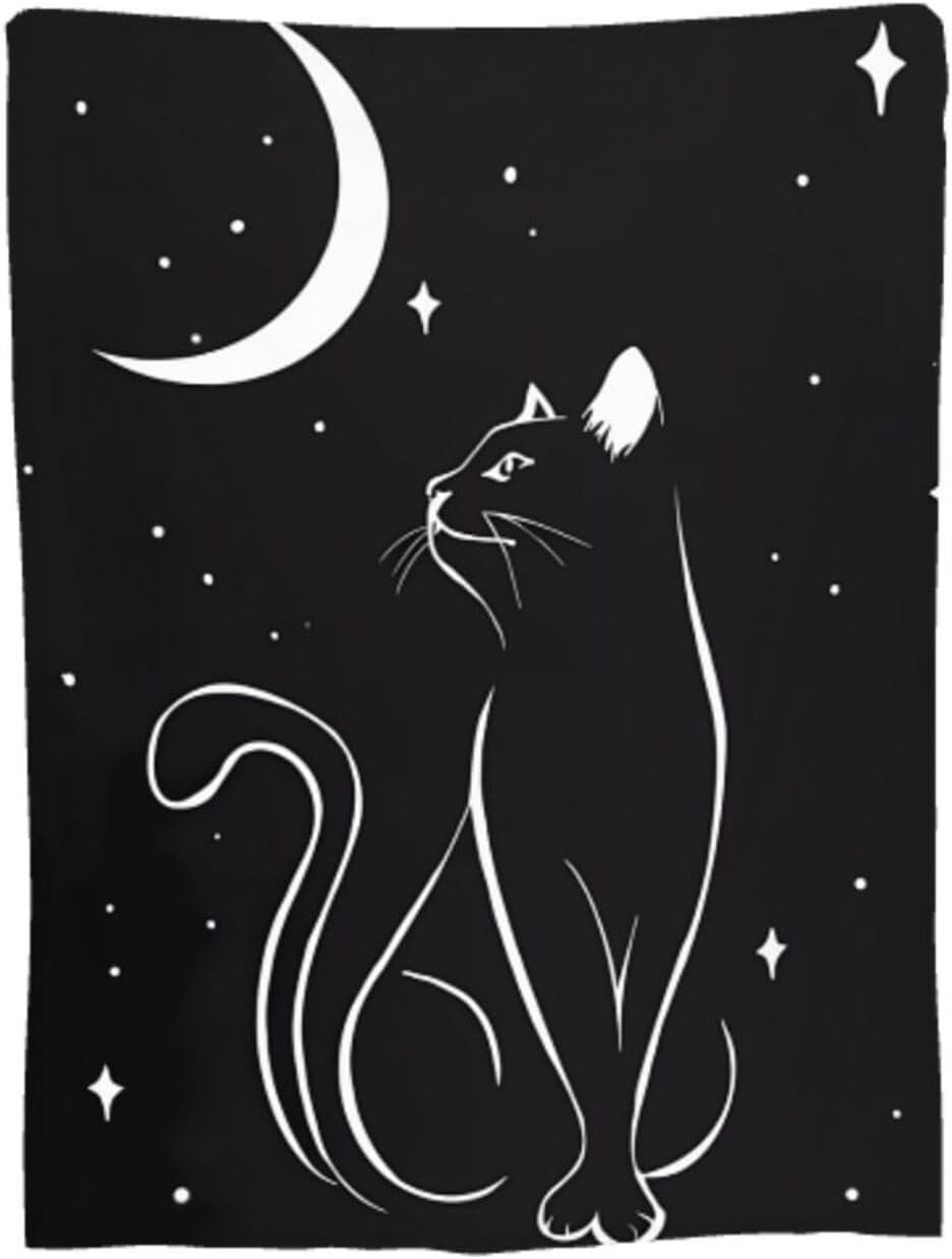 Black Cat Flannel Throw Blanket for Adult Lightweight Super Soft Bed Decorative Blanket as Bedspread Fluffy Warmth Throw for Living Room Sofa Travel 60"x50"