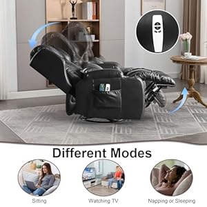 TUNYI Power Recliner Chair - Faux Leather Home Theater Seating Glider Reclining Sofa with Massage & Heat Swivel Rocker Recliner Chair for Living Room with LED Light/USB Port/Lumbar Pillow (Black) TUNYI Power Recliner Chair Faux Leather Home Theater Seating Glider Reclining Sofa with Massage Heat Swivel Rocker Recliner Chair for Living Room with LED LightUSB PortLumbar Pillow Black