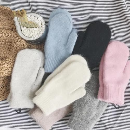 ECYC Women Plush Winter Warm Mittens, Solid Color Full Finger Mittens Elastic Soft Gloves Knitted Mittens for Women4