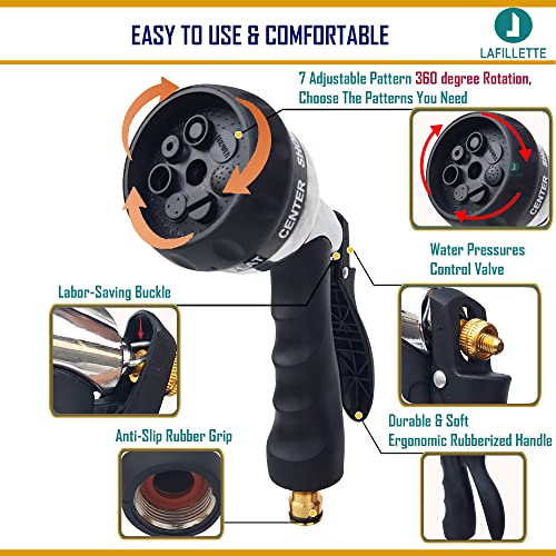 LAFILLETTE Garden Hose Nozzle, Hand Sprayer, Superior Metal Water Spray 7 Adjustable Watering Patterns Best for Lawns,Plants & Shrubs, Cleaning, and Watering Plants And Car Washing Sprinkler Water Gun