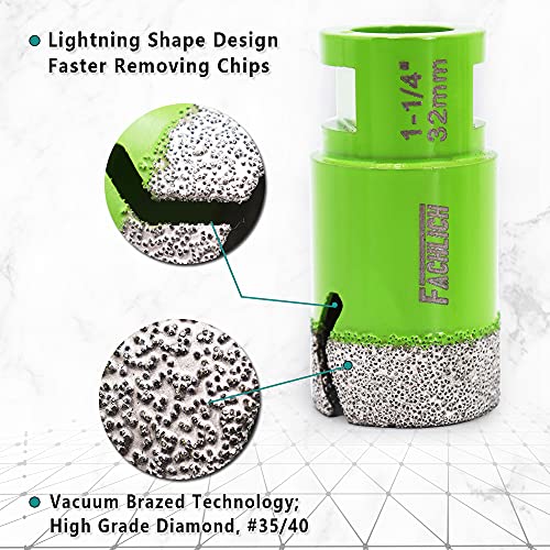 Image of Diamond Core Drill Bit,2pcs Diameter 1-1 /4 inch 32mm Thread 5 /8-11,Vacuum Brazed Dry Wet Hole Saw for Porcelain Tile,Granite,Marble,Concrete,Masonry,Brick