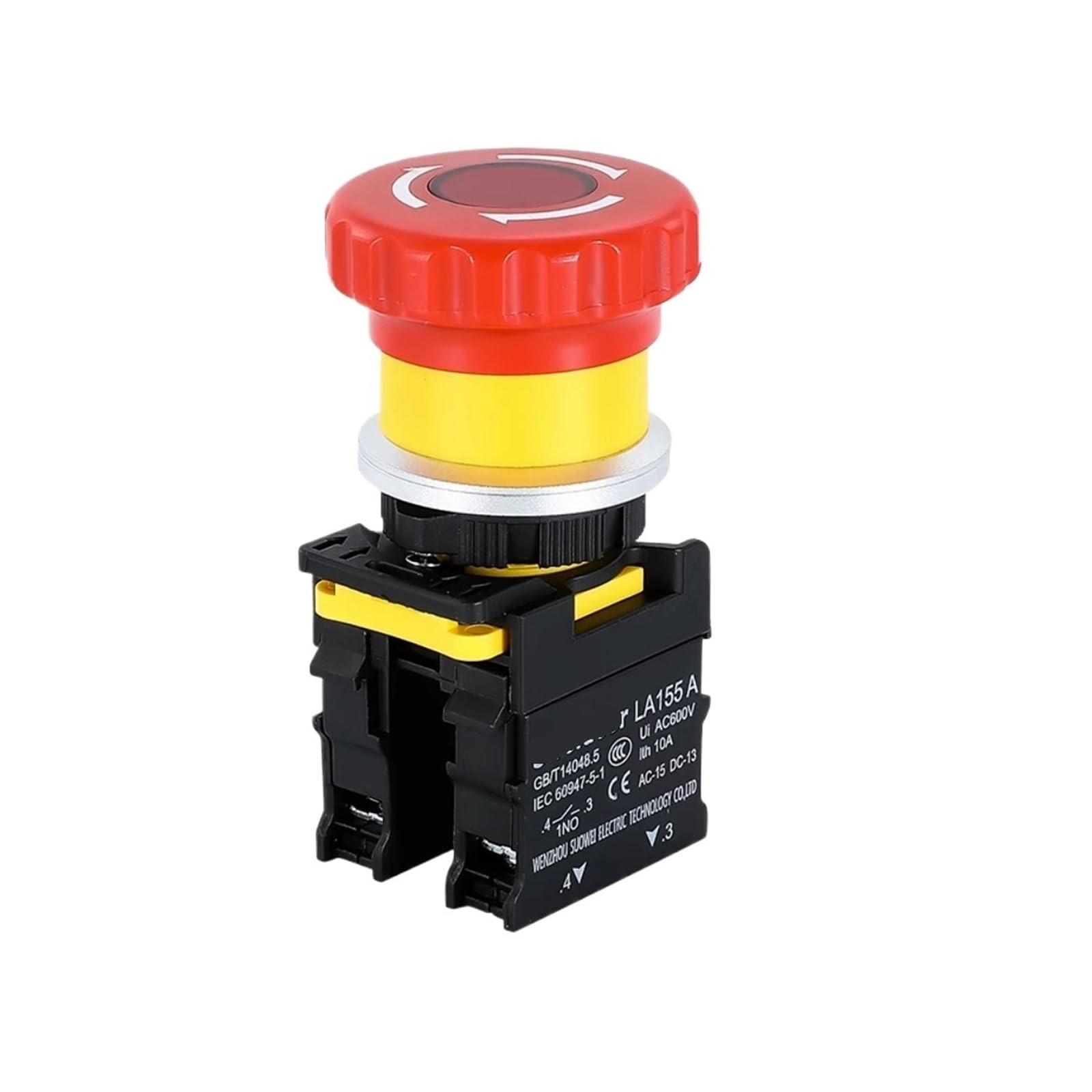 Botón de parada de emergencia interruptor de encendido con cabeza de seta control de arranque eléctrico 10A con botón de luz 12V220V24V 30MM(A Style With Light,1NC_6V)
