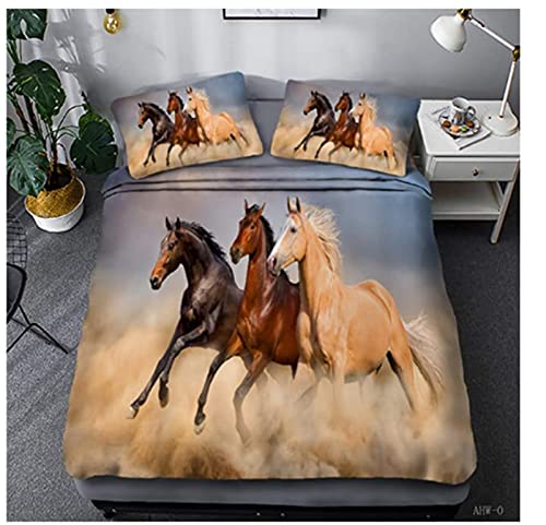 Juego de Funda nórdica de Caballo de Ropa de Cama 3D,edredón con diseño de Caballo marrón,para Cama Individual, Funda de edredón Doble, para niños y niñas Cover