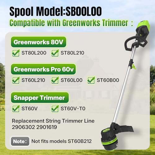 YWTESCH SB00L00 0.080" Dual line Weed Wacker String Fit for Greenworks String Trimmer, 4 Pack String Trimmer Refills Auto-Feed Replacement Spool Compatible with Greenworks 80V 60V Trimmer by YWTESCH - Image 2