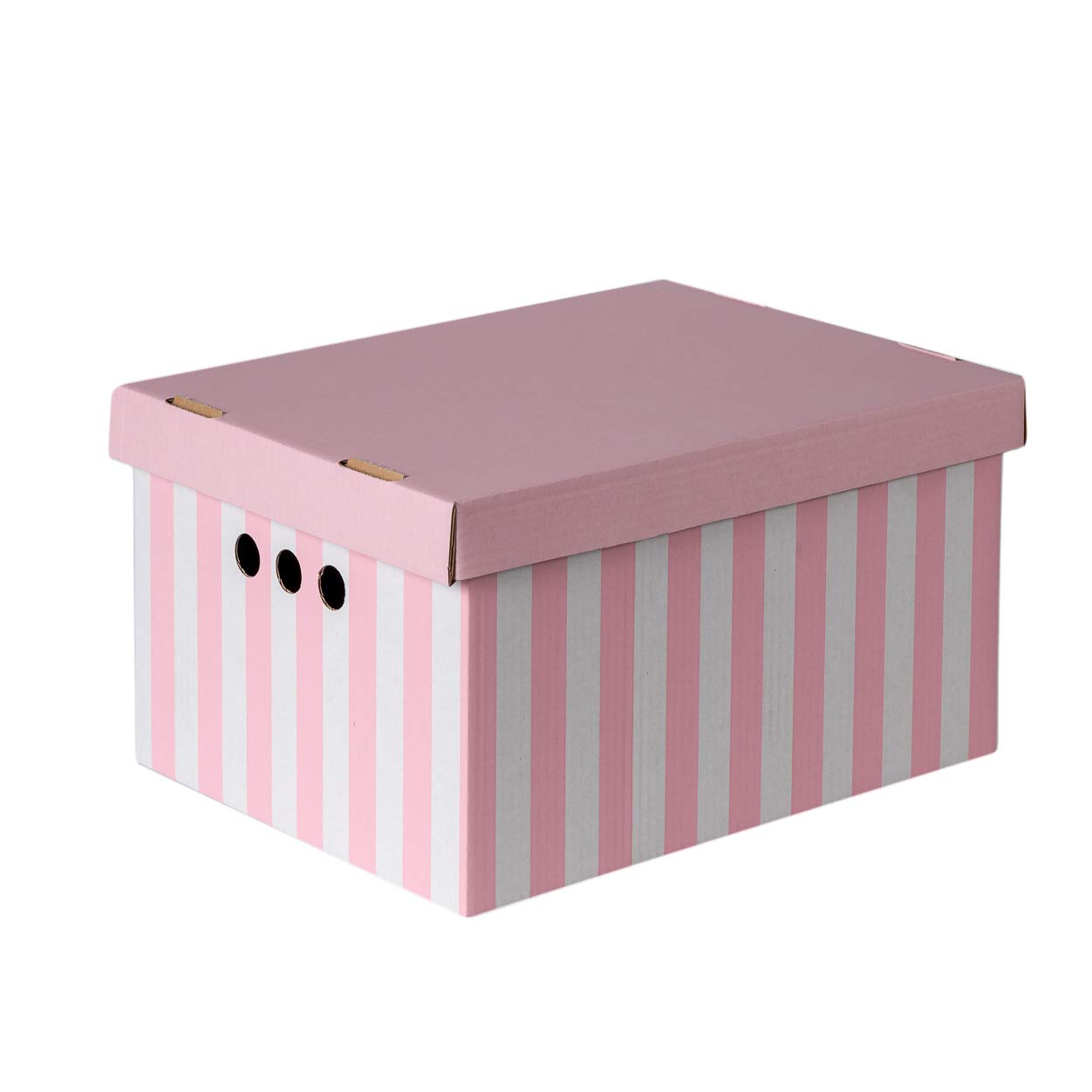 SOFTILLO Pack of 2 Decorative Storage Boxes With Lids Home Office Bedroom Wardrobe Box Organiser Archive Box with Lid Multi-Use General Storage Archive Box with Lid Stylish Set XLarge Pink Stripes — view 6