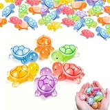 TILONKJ 60 Piezas de Mini Tortugas Luminosas de Resina 3,2cm Tortugas en Miniatura, Tortuga Pequeñas, Mini Figuras de Tortuga DIY en 6 Colores, para Manualidades y Decoración de Jardines en Miniatura