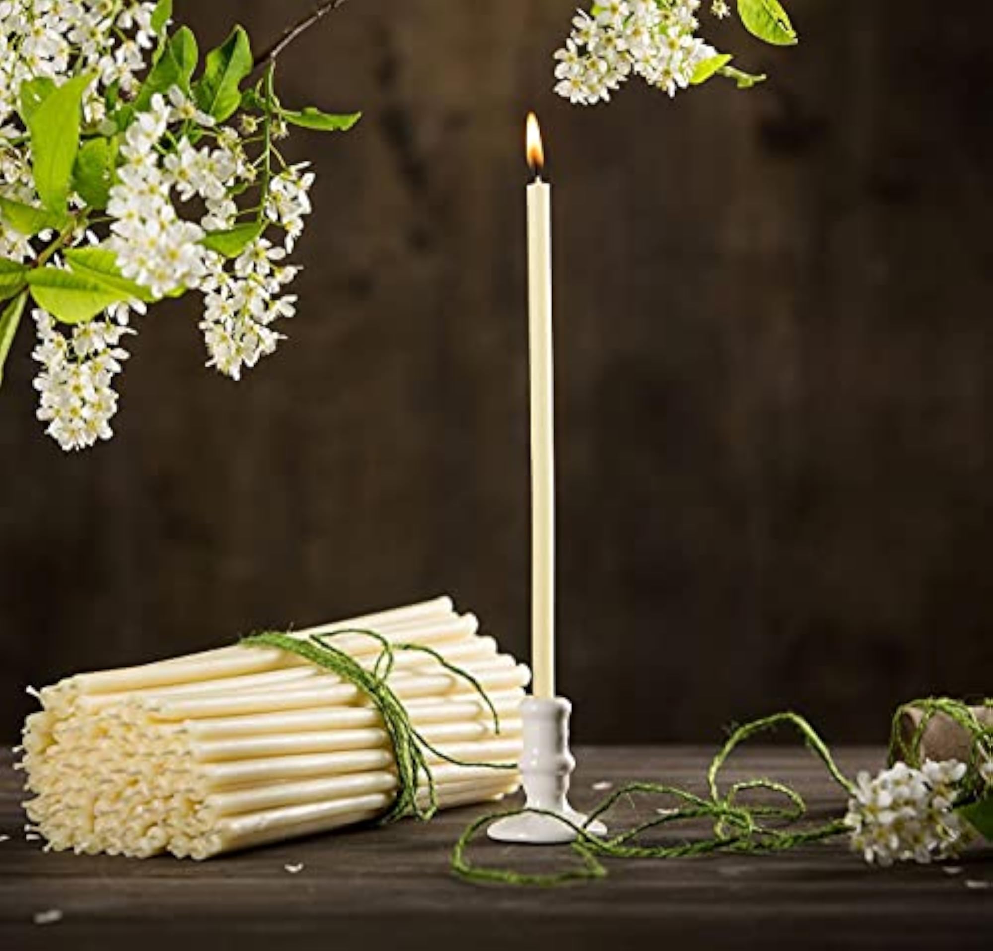 Thin Taper Beeswax Candles - Honey-Scented, Decorative