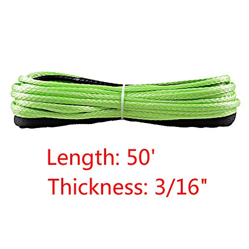 Green 50' X 3/16" Synthetic Winch Line Rope Cable 5400Lbs Atv Utv Kfi Suv Truck #TOP2
