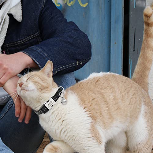 Senristar Personalisiertes Reflektierendes Nylon Katzenhalsband mit Name & Telefon, Individuell Gravierte Schnellverschluss Schnalle Katzenhalsband mit Glocke