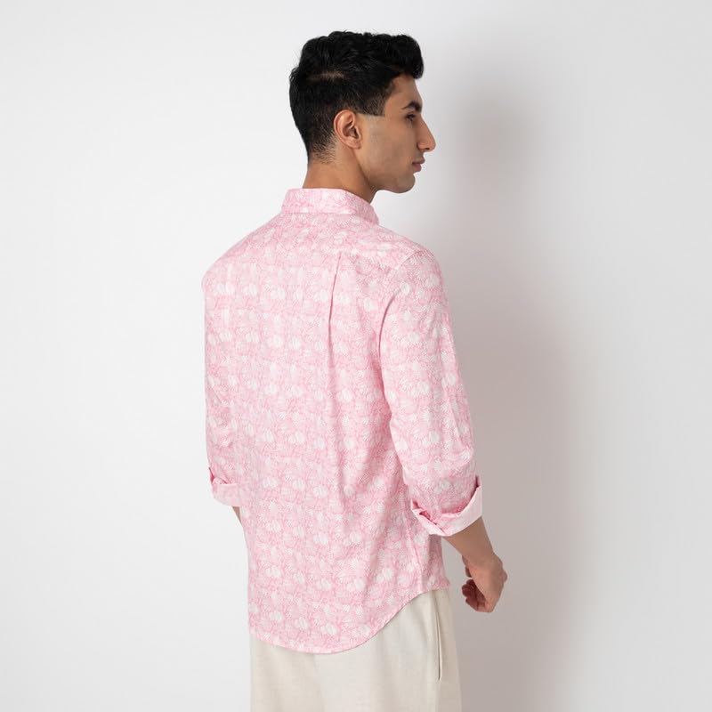 Image of MARK & ALBERT Men's Printed Full Sleeves Regular Fit Shirt Blue | 100% Cotton Stretchable Fabric