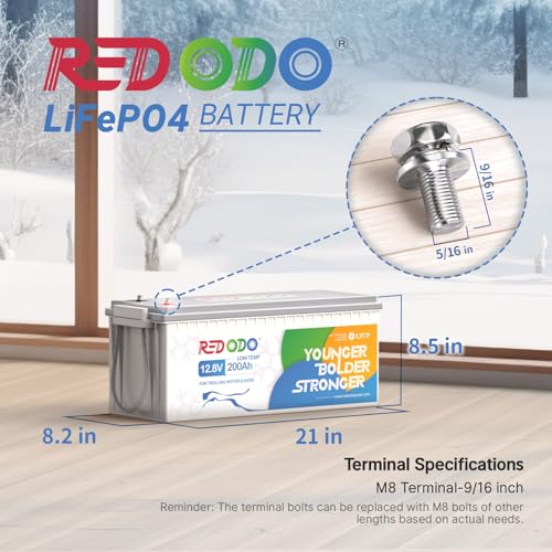 Image of Redodo 12V 200Ah LiFePO4 Lithium Battery Low-Temp Protection & 4000+ Deep Cycle Rechargeable Battery, 2560Wh Energy, Built-in 100A BMS for Trolling Motor RV Solar and Off Grid