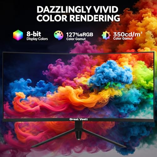 Image of Great voell 34-Inch Ultrawide Curved Monitor, WQHD 4K Display, 165Hz 21:9 Screen, AMD FreeSync, Eye-Care Tech, 4000:1 Deep Contrast, VESA Mountable,Panoramic for Office & Immersive Gaming