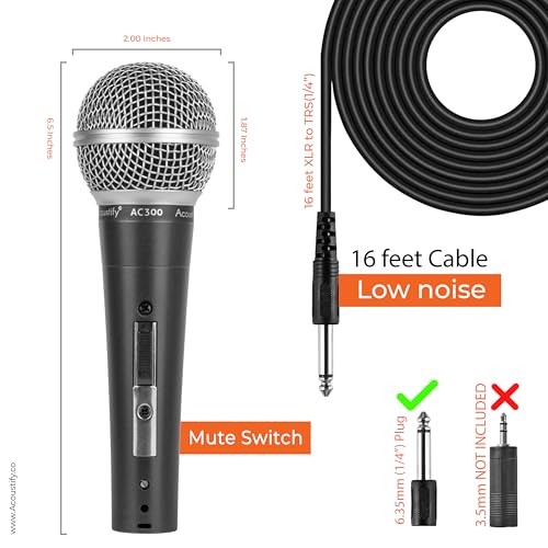 image for Acoustify AC300 Wired Dynamic Cardioid Microphone for Singing, Karaoke