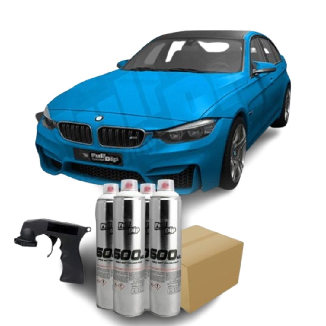 AutoFullCar - Pack para Pintar el Coche con Spray Full Dip 600 ml (12 Unidades) Pintura Vinilo con Regalo Adaptador de spray (Coche Pequeño, Azul Luminoso)