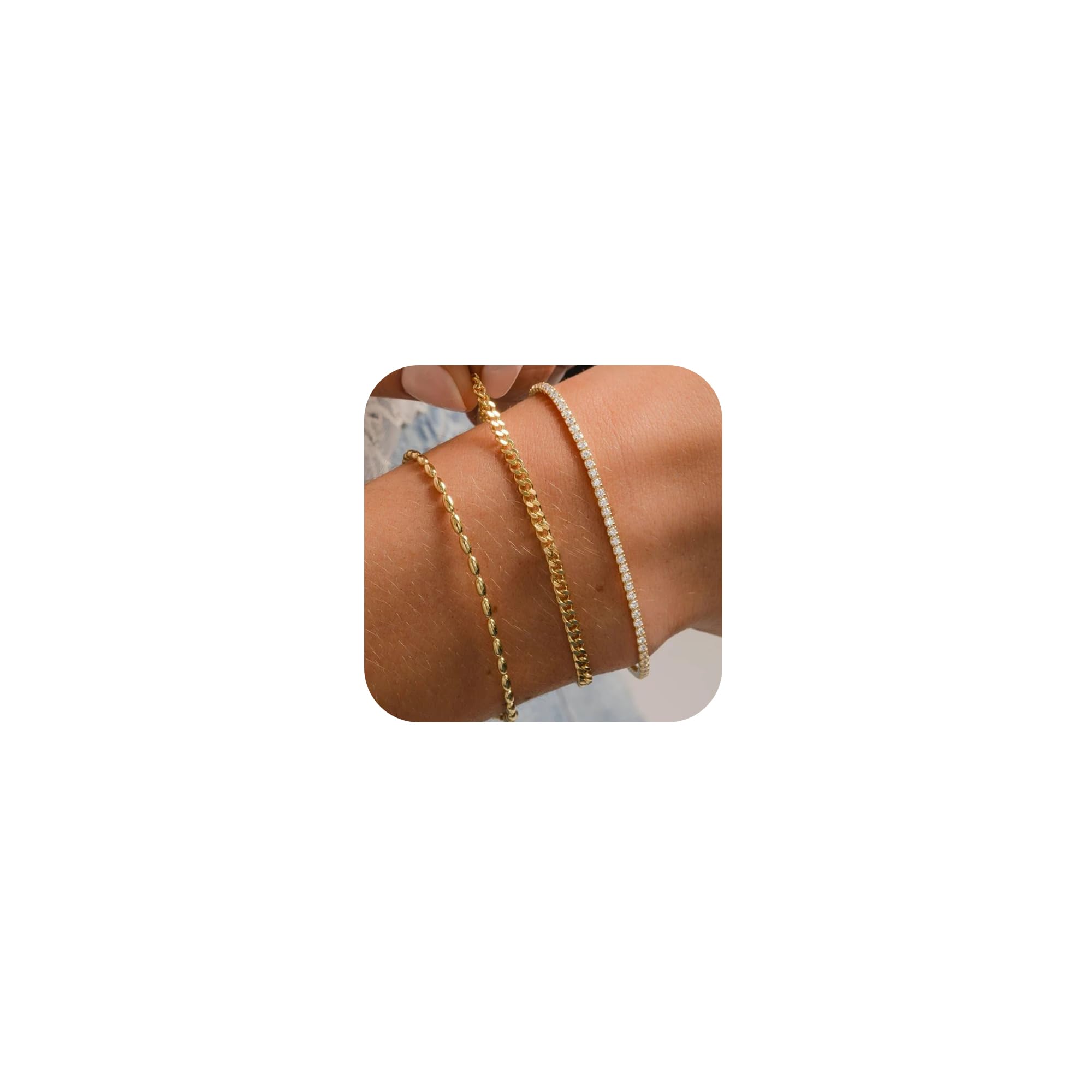 ÌF MEGold Bracelets for Women, 14K Gold Plated Link Cubic Zirconia Classic Tennis Bracelet, Cuban Chain Dainty Bracelet Pack Jewelry for Women