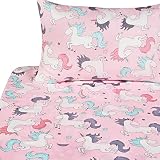 J-pinno Unicorn Horse Pink Cute Adorable 100% Cotton Twin 3 Pieces Sheet Set for Girls Boys Children