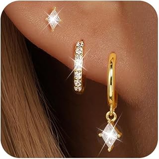 Gold Hoop Earrings Set for Women, Cubic Zirconia Gold Hoop Earrings Stud, Huggie Hoop Earrings Set for Women Hypoallergenic (3 Pairs)