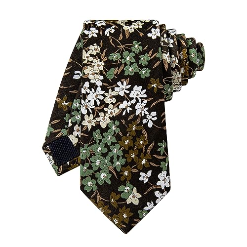 Image of YourTies Cotton Floral Tie for Men 2.5 inch Printed Skinny Necktie Pocket Square Tie Clip Set Flower Wedding Party Groom