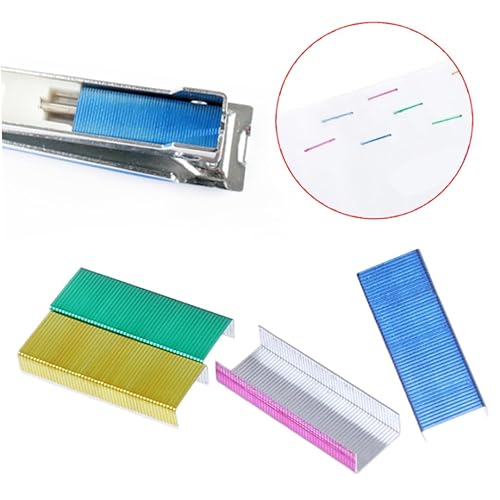 Miniatura 9 de Juego de 800 piezas de grapas de colores para manualidades, grapas estándar de libros para suministros de oficina y estudio, 240.236 in