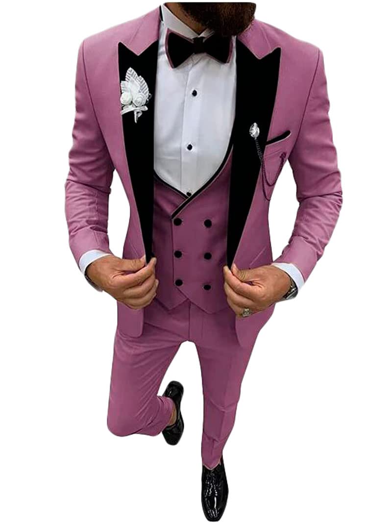 Uomo 3 PC Tacca Risvolto Abiti Da Sposa Singolo Petto Sposo Smoking Vestito Affari Casual Wear Giacca Pantaloni Gilet Set
