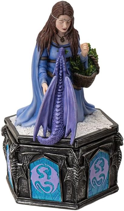 Pacific Giftware Anne Stokes Dragon Friendship Winter Box Fantasy Maiden With Purple Dragon On Lid Cold Cast Resin Jewelry Trinket Box 7.5 inches Four Season Series image 2