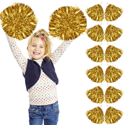 Lot de 12 Pompons Pom-pom Girl, Pompon Pompom Girls, Pom-pom Girl, Pompons Cheerleader, Pom poms Cheerleader pour Carnaval, l'école le Sport, la Danse, la...