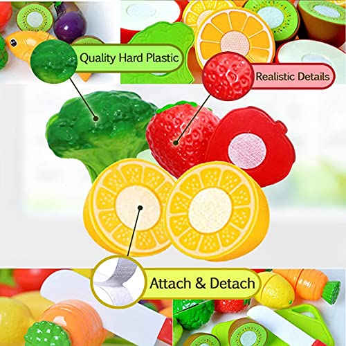 Funerica 45-Pieces Cutting Pretend Play Food Set, Fruits, Vegetables, Stainless-Steel Pots, Pans, Utensils. Toy Kitchen Accessories Playset For Toddlers Preschoolers Kids (Includes Storage Container) #TOP7