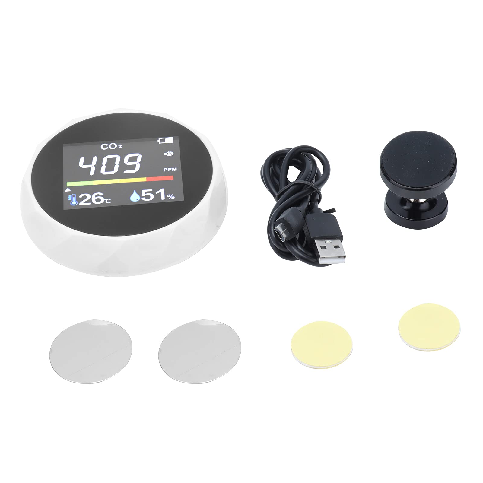 Monitor qualità dell'aria, Monitor CO2 ABS con Ricarica USB, Rilevamento Anidride Carbonica da 400 a 6000 PPM, Display umidità Temperatura, Misuratore a Parete per Palestra Casa Ufficio