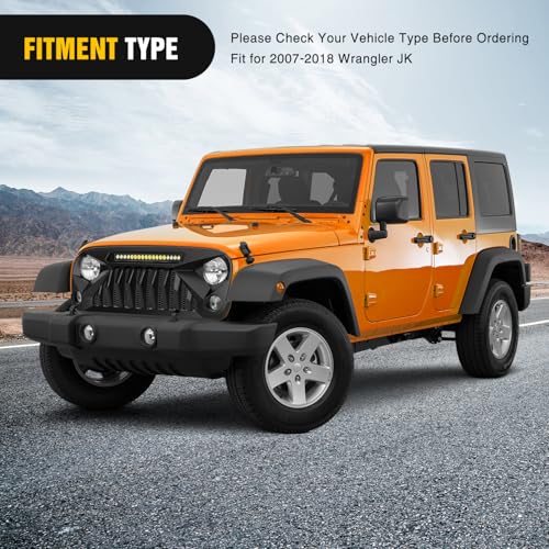 Image of Nilight Front Bumper Grill Cover for 2007 2008 2009 2010 2011 2012 2013 2014 2015 2016 2017 2018 Wrangler JK /JKU Rubicon, & Sahara Sport with LED Work Light Pods Matte Black