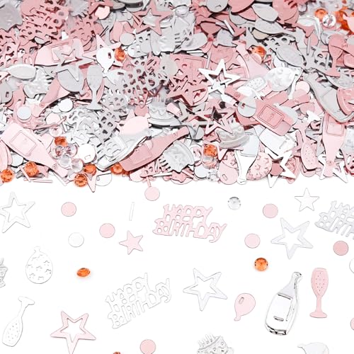 Image of 3000 PCS Rose Gold and Silver Happy Birthday Confetti, Multi-Color Birthday Confetti Metallic Foil Balloon Confettis Table Decorations for Party, Baby Shower, DIY Arts and Crafting, 30g