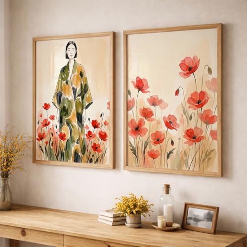 Image of TheMakerly Modern Art Wall Painting Set of 2 for Living Room | Premium HD Printed Wall Frames for Bedroom, Office & Home Decor | Minimalist Contemporary Wall Art (Ready to Hang) (M.8, 10x13 inches)